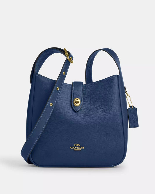 Crossbody Coach Hadley azul marino convertible doble strap, placa dorada
