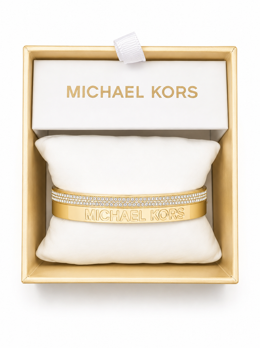 Brazalete Michael k dorado con grabado y cristales