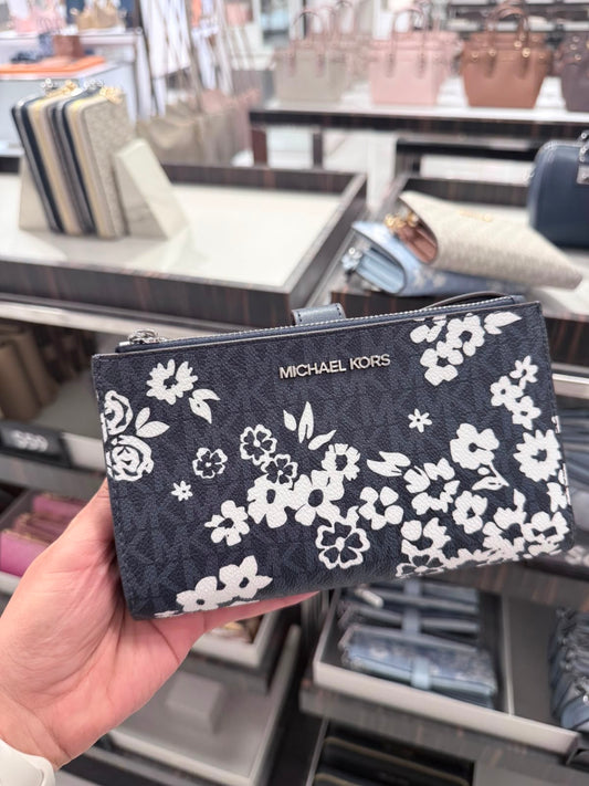 Nuevo modelo Cartera doble cierre michael Kors azul marino flores jet set Travel