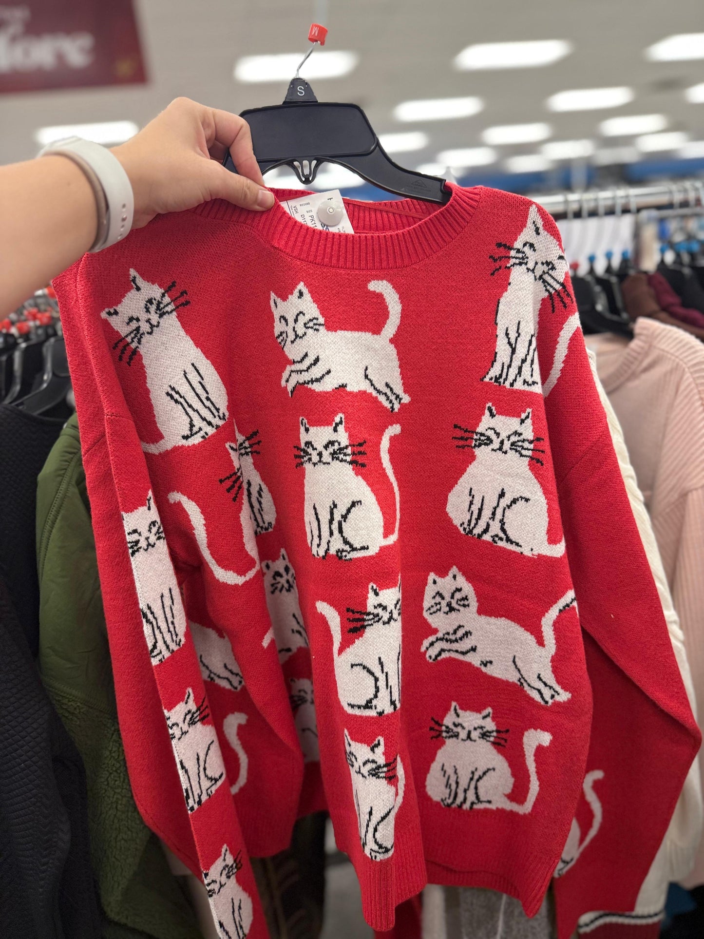 Suéter CALLIGRAPHIE rojo con gatitos blancos