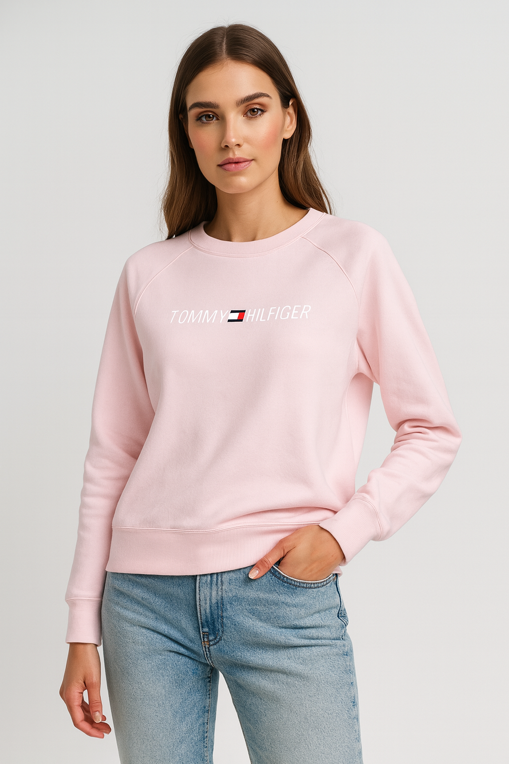 Sudadera Tommy H rosa claro letras blancas