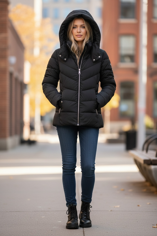 Chamarra Calvin K negra con placa en el brazo