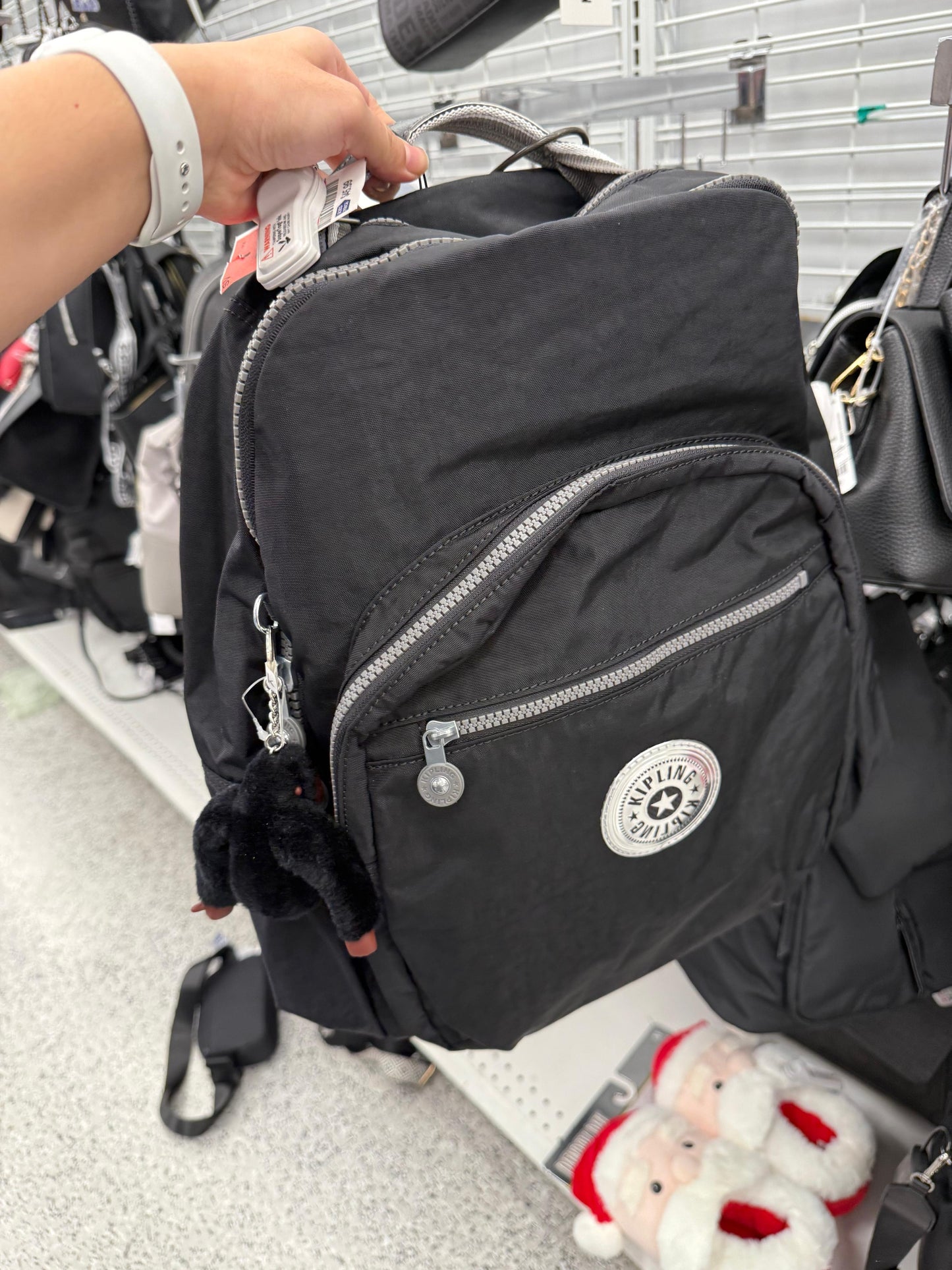 Backpack Kipling negra con detalles  gris