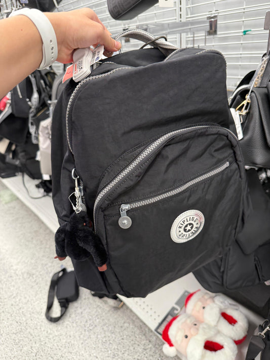 Backpack Kipling negra con detalles  gris