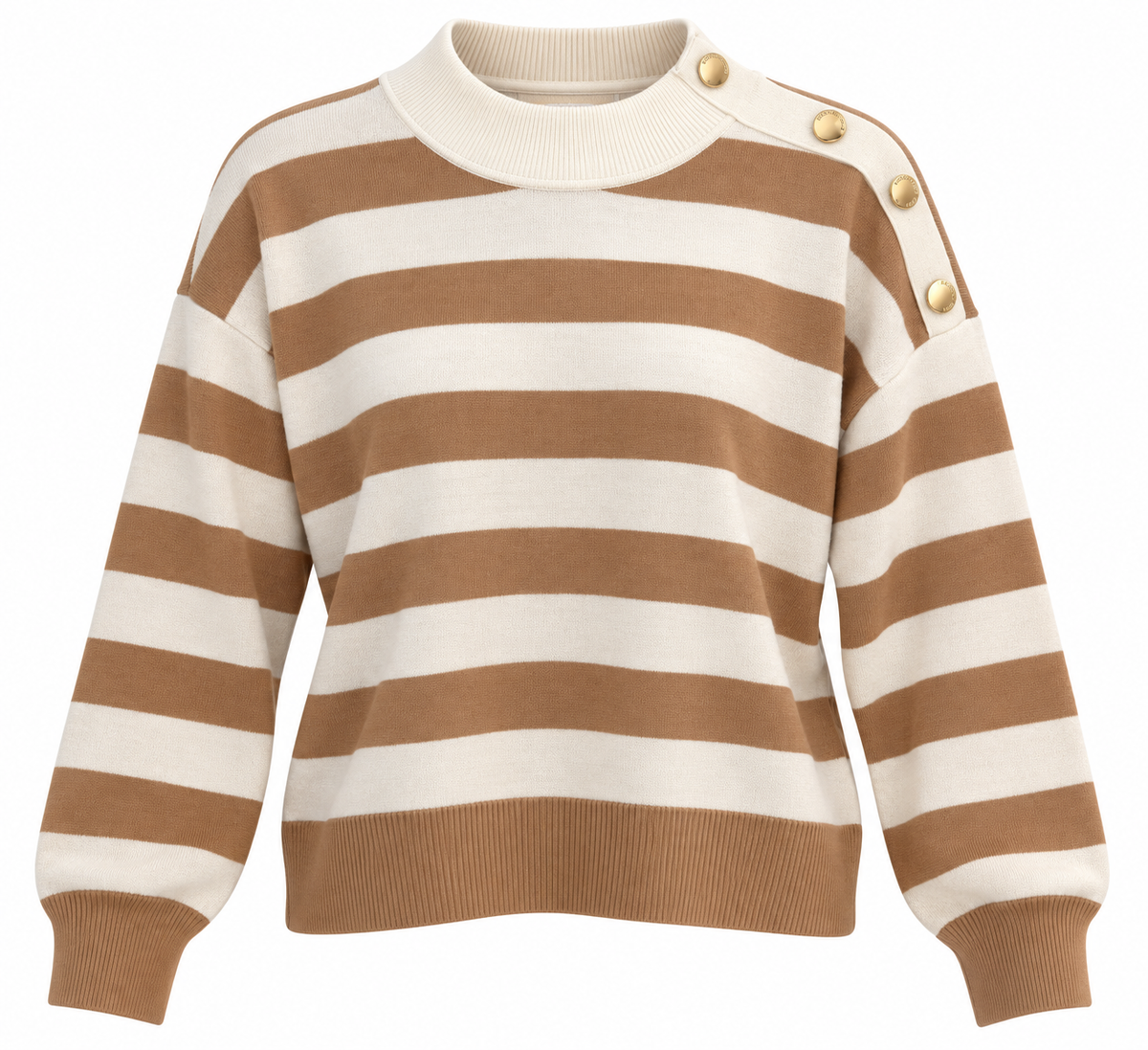 Suéter Michael k camel con beige rayas y botones dorados