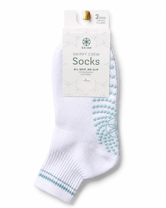Calcetas con agarre Grippy Crew 2 pares blanco y gris