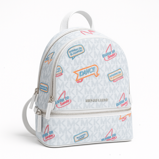 Backpack mini Michael K blanca con monogram gris