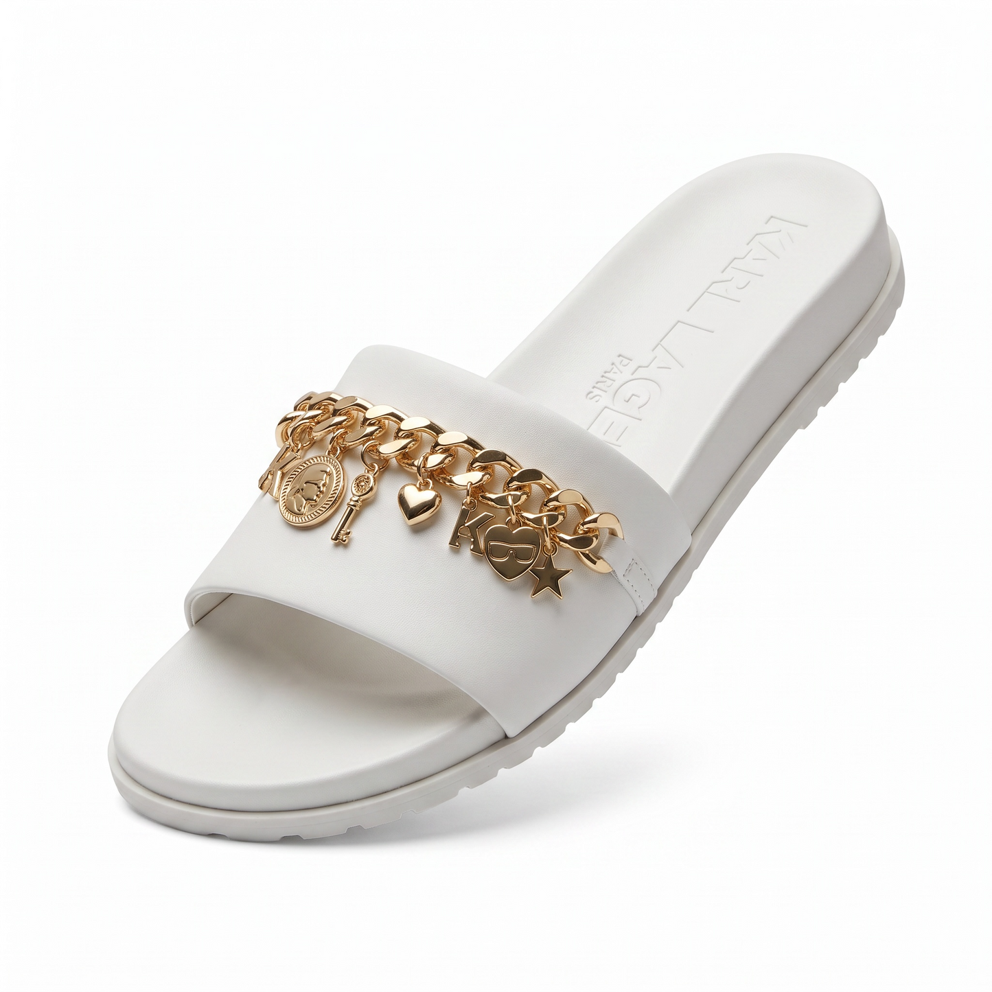 Sandalias KarlLagerfeld blancas charms dorados