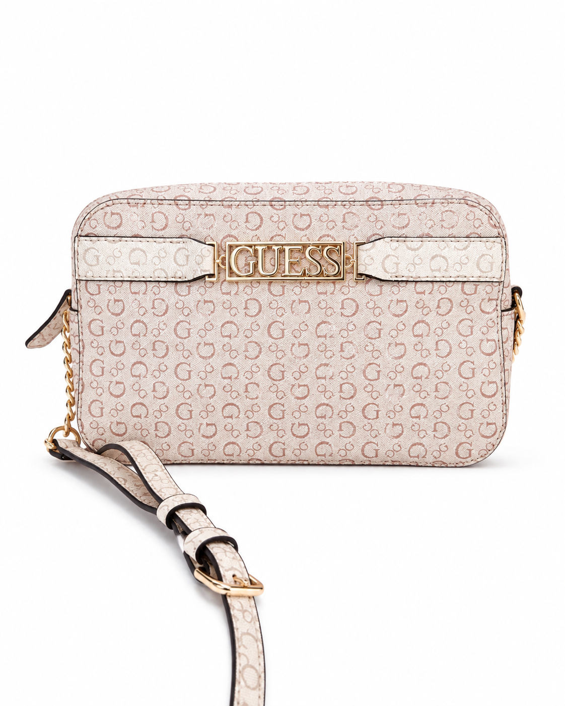 Crossbody Guess rosa con monogram y placa