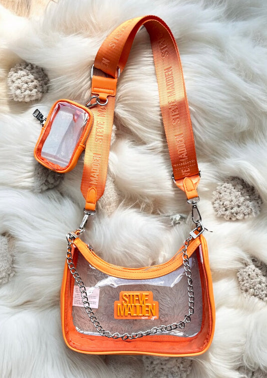 Crossbody Steve M naranja/transparente y monedero