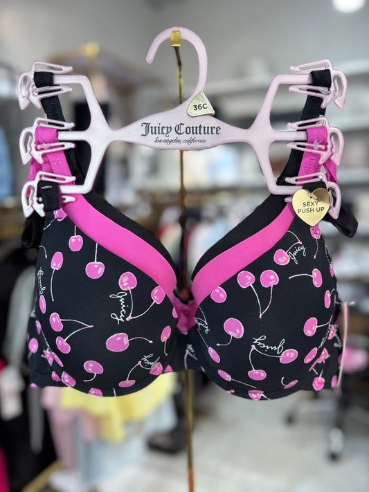 Brasier Juicy C negro con cerezas rosa y negro liso