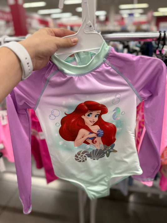 Traje de baño Ariel Disney niña, lila/verde menta detalles en plata tornasol
