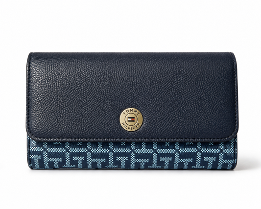 Cartera Tommy H azul marino con monogram azul