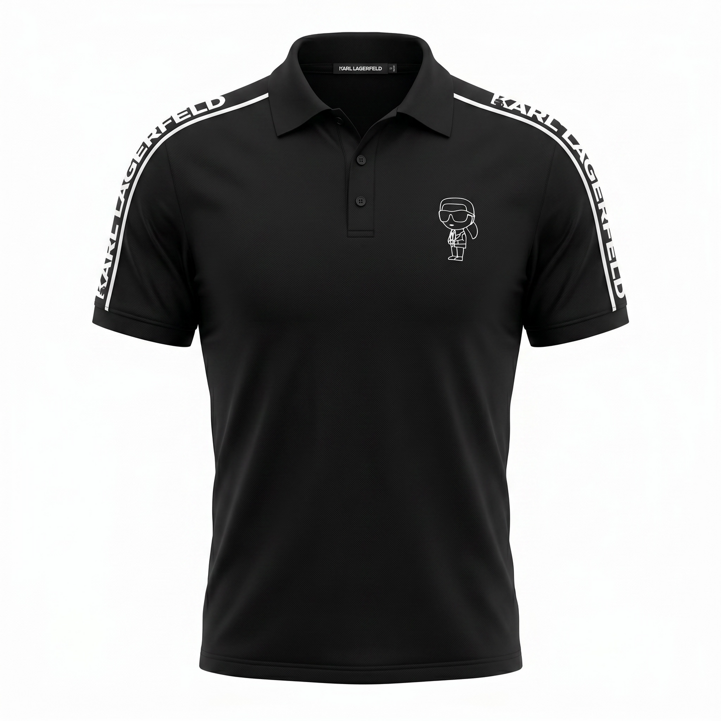 Playera Karl L negra con detalles en color blanco