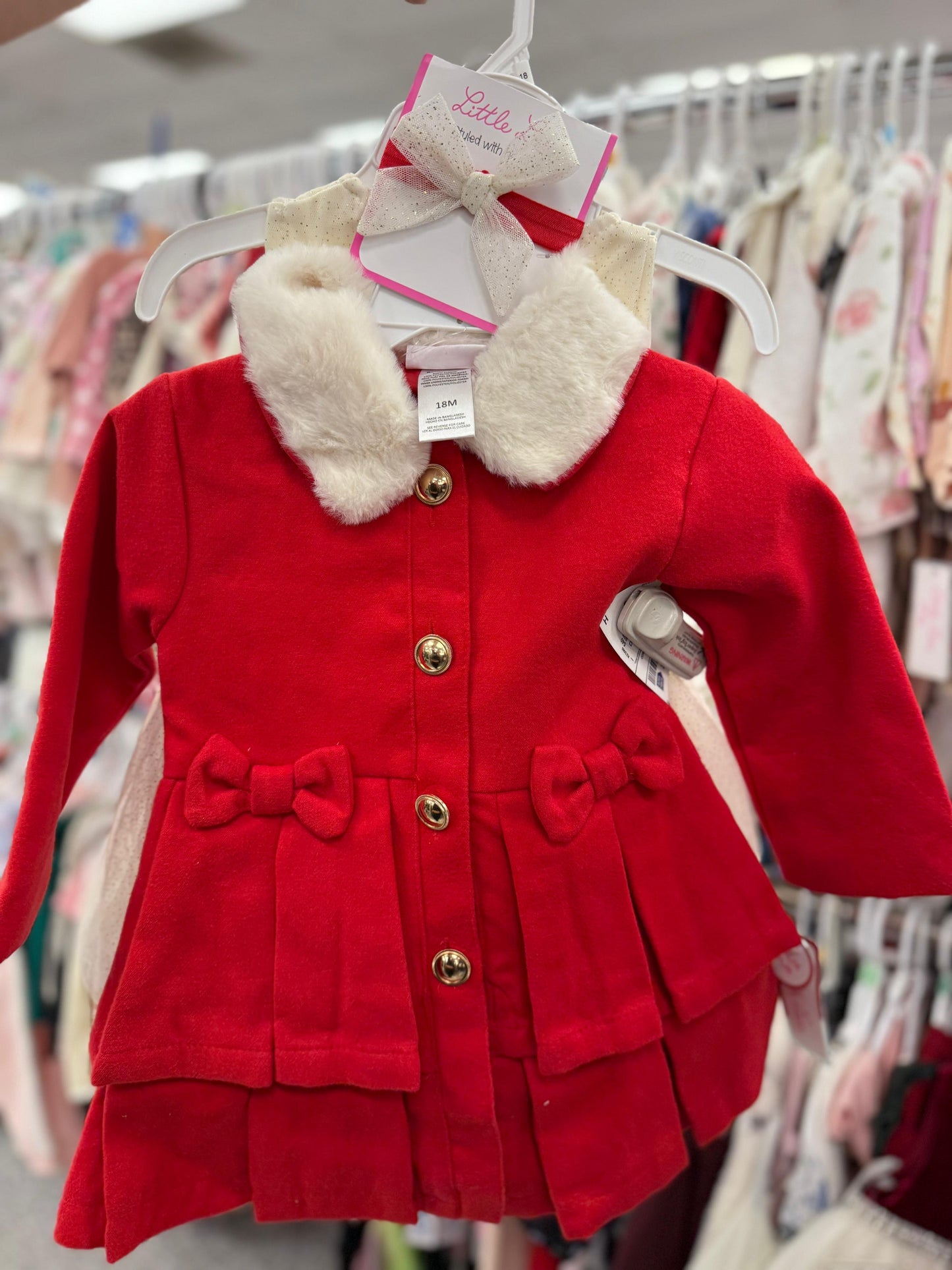 Conjunto Little Lass vestido, abrigo y diadema