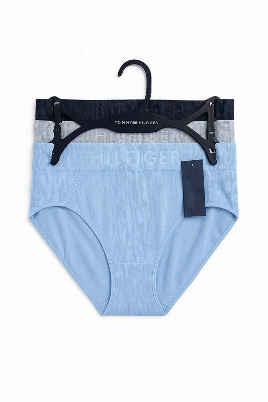 Panties Tommy H azul claro, gris y azul marino con letras grabadas 3pzs