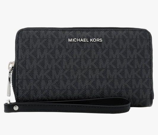Cartera Michael K negra con monogram y cierre