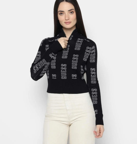 Suéter Guess negro con monogram blanco