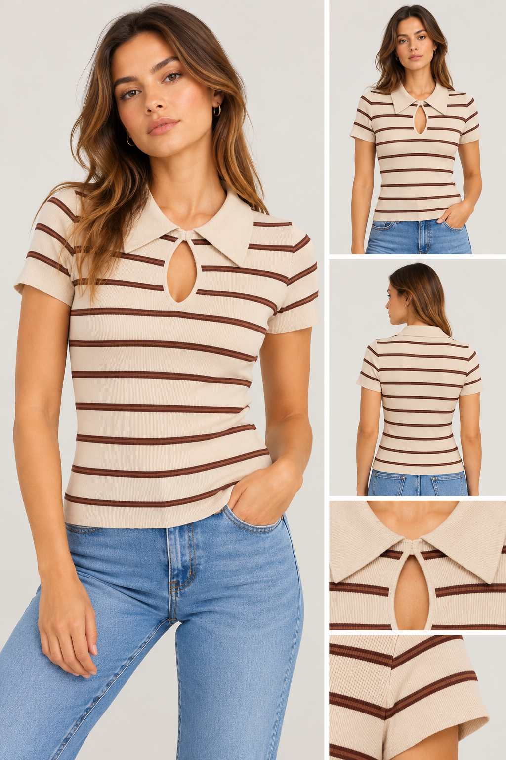 Blusa de punto Audele rayas café y crema talla M