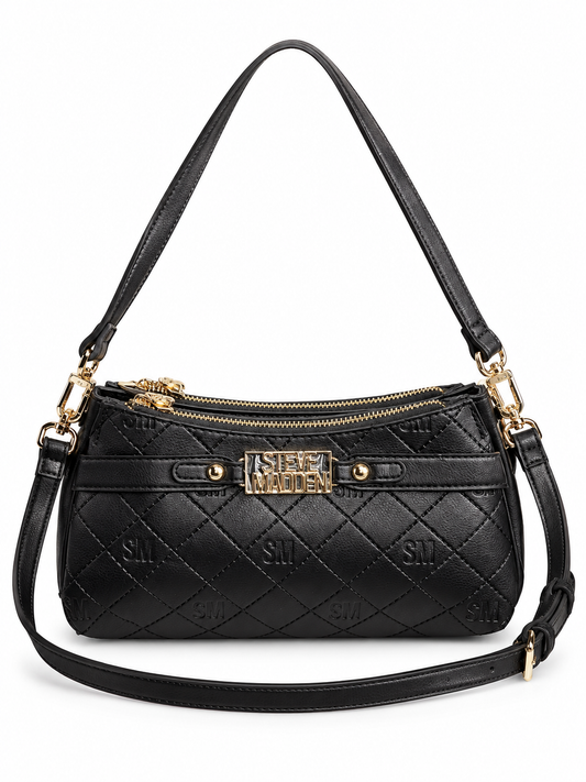 Crossbody/ Hobo Steve M negra con dorado monogram doble cierre