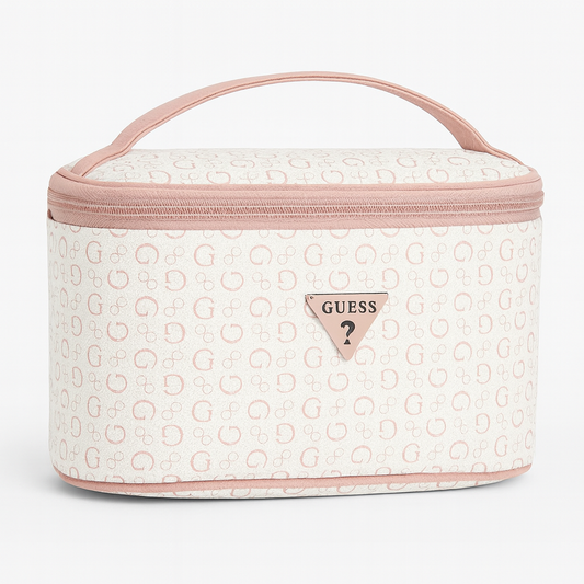 Cosmetiquera Guess rosa con y placa rosa