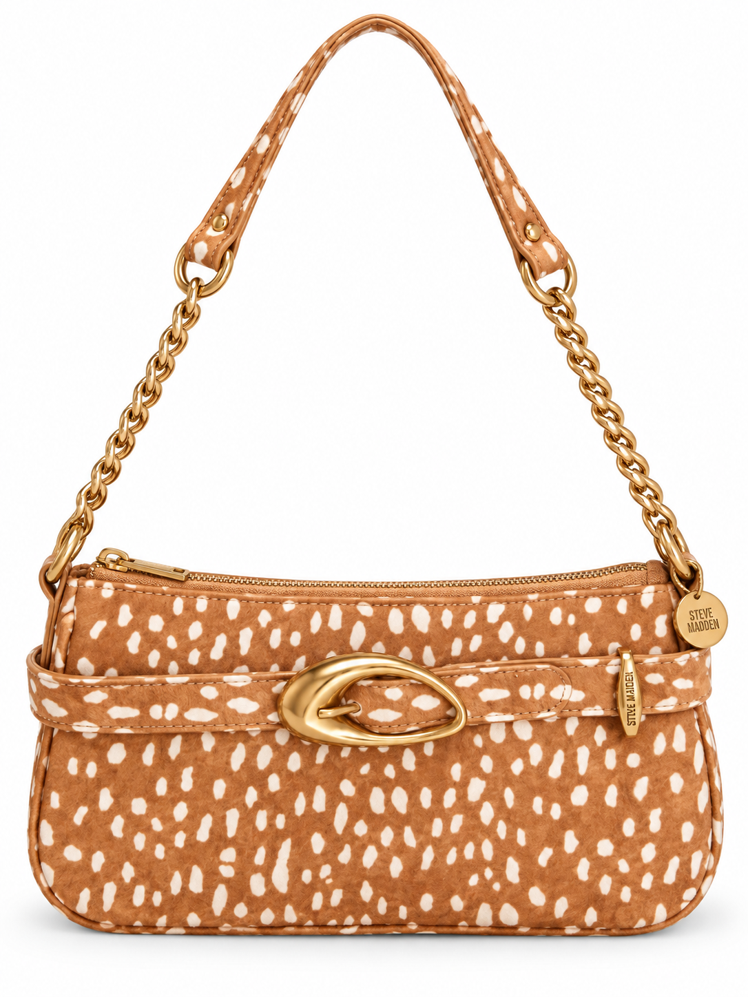 Bolsa Steve Madden de Hombro Animal Print Café con Cadena Dorada