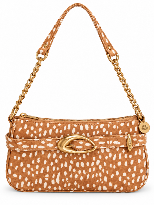 Bolsa Steve Madden de Hombro Animal Print Café con Cadena Dorada