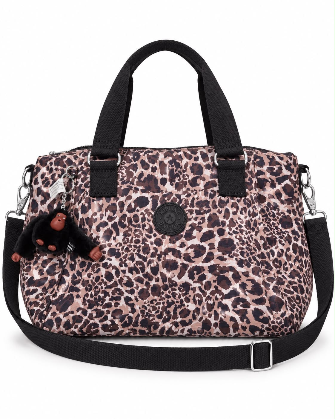 Bolsa Kipling animal print negra y café
