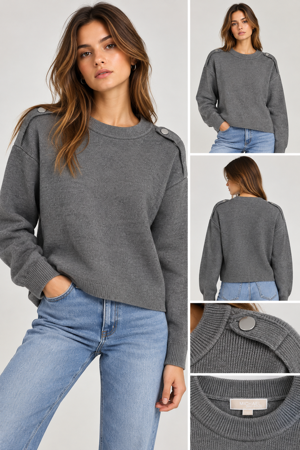 Suéter Michael Kors gris con botones en el hombro