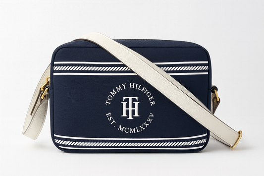Crossbody Tommy H azul marino con blanco