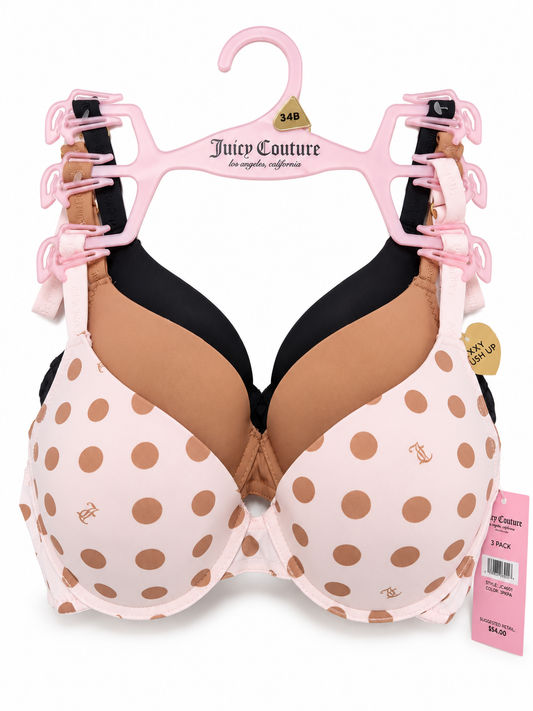 Set de 3 brasieres Juicy Couture lunares rosa y nude 34B