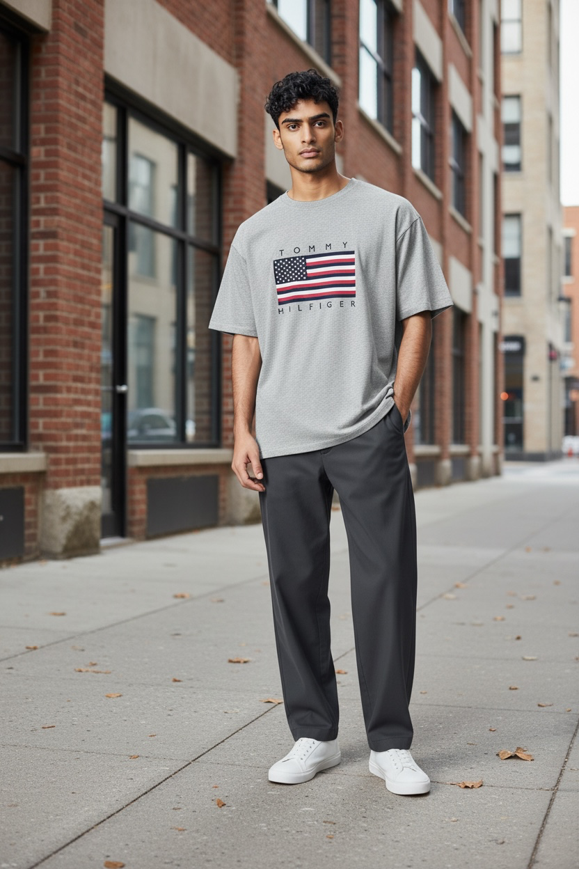 Playera Tommy H gris con bandera
