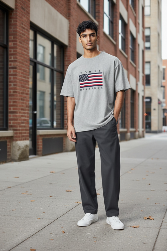Playera Tommy H gris con bandera