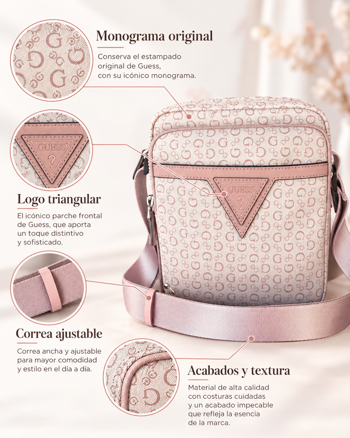 Crossbody Guess rosa con monogram