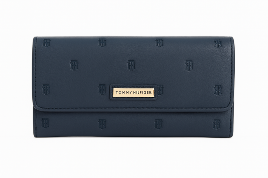 Cartera Tommy H azul marino grabada