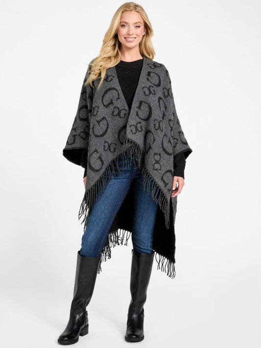 Poncho Guess gris con monogram negro