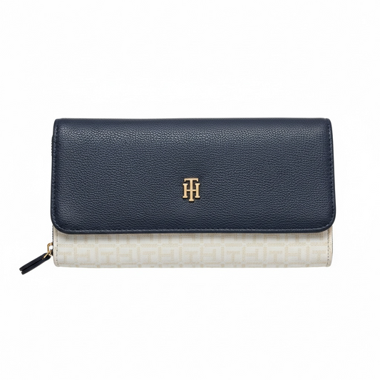 Cartera Tommy H azul con crema