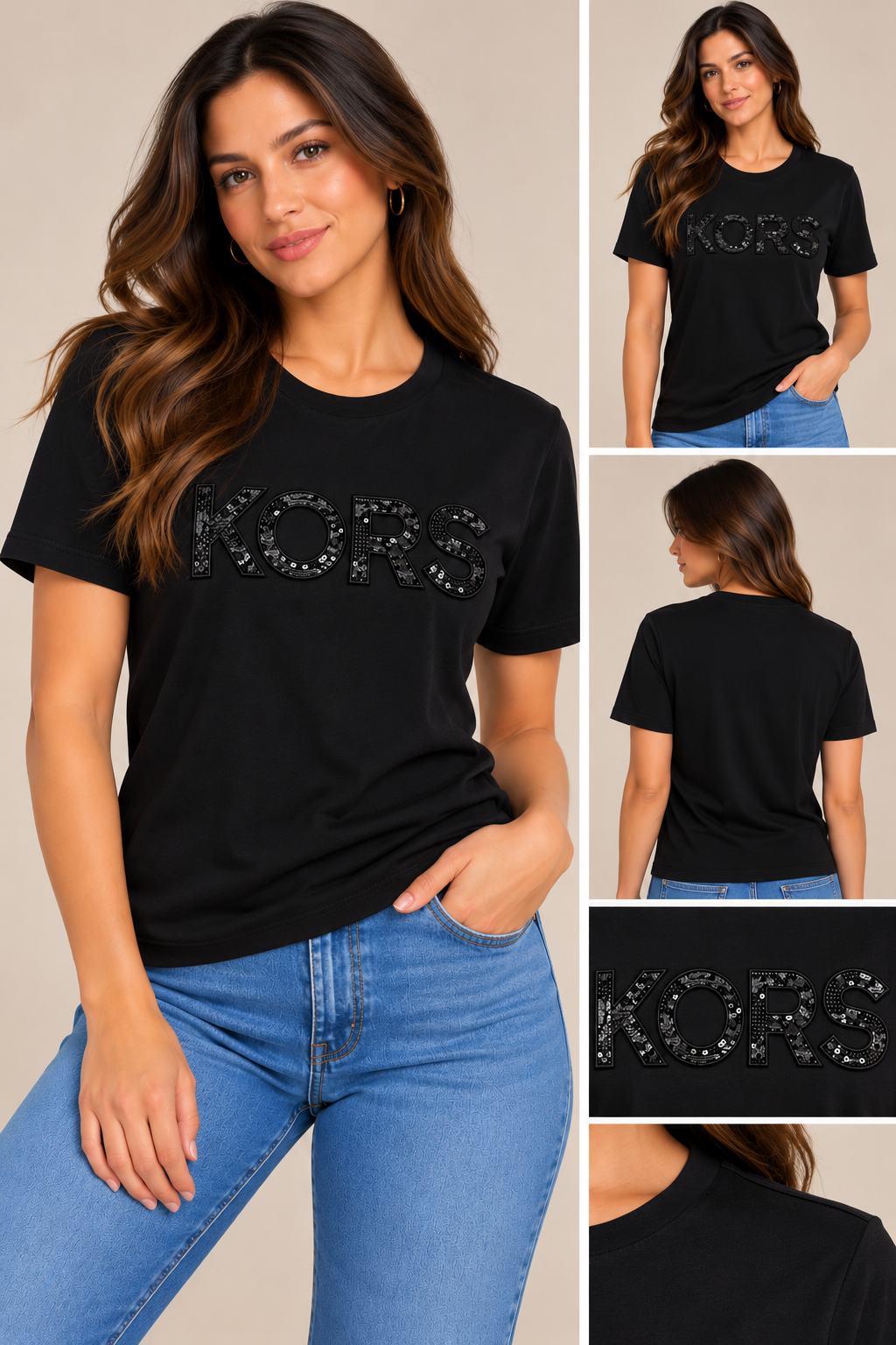 Playera Michael k negra letras lentejuela