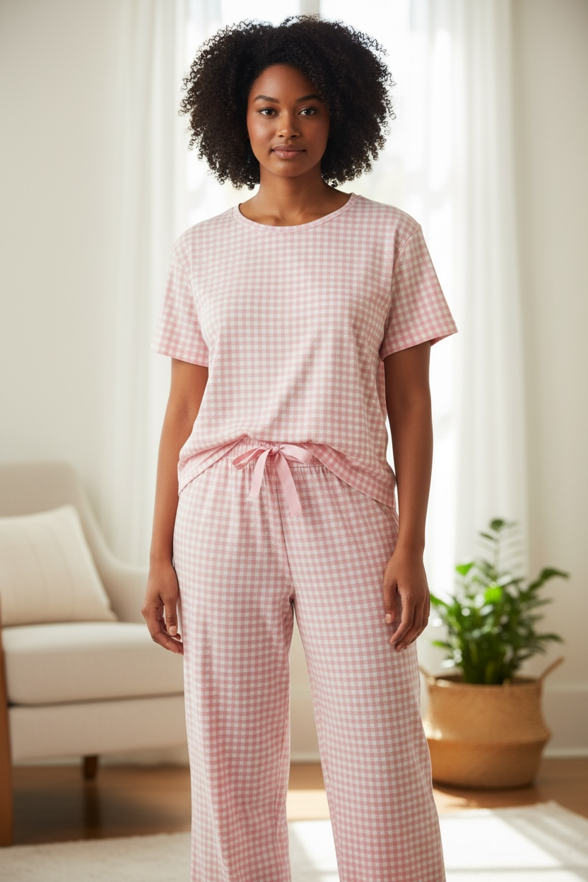 Pijama Calvin K de cuerdos rosa con blanco