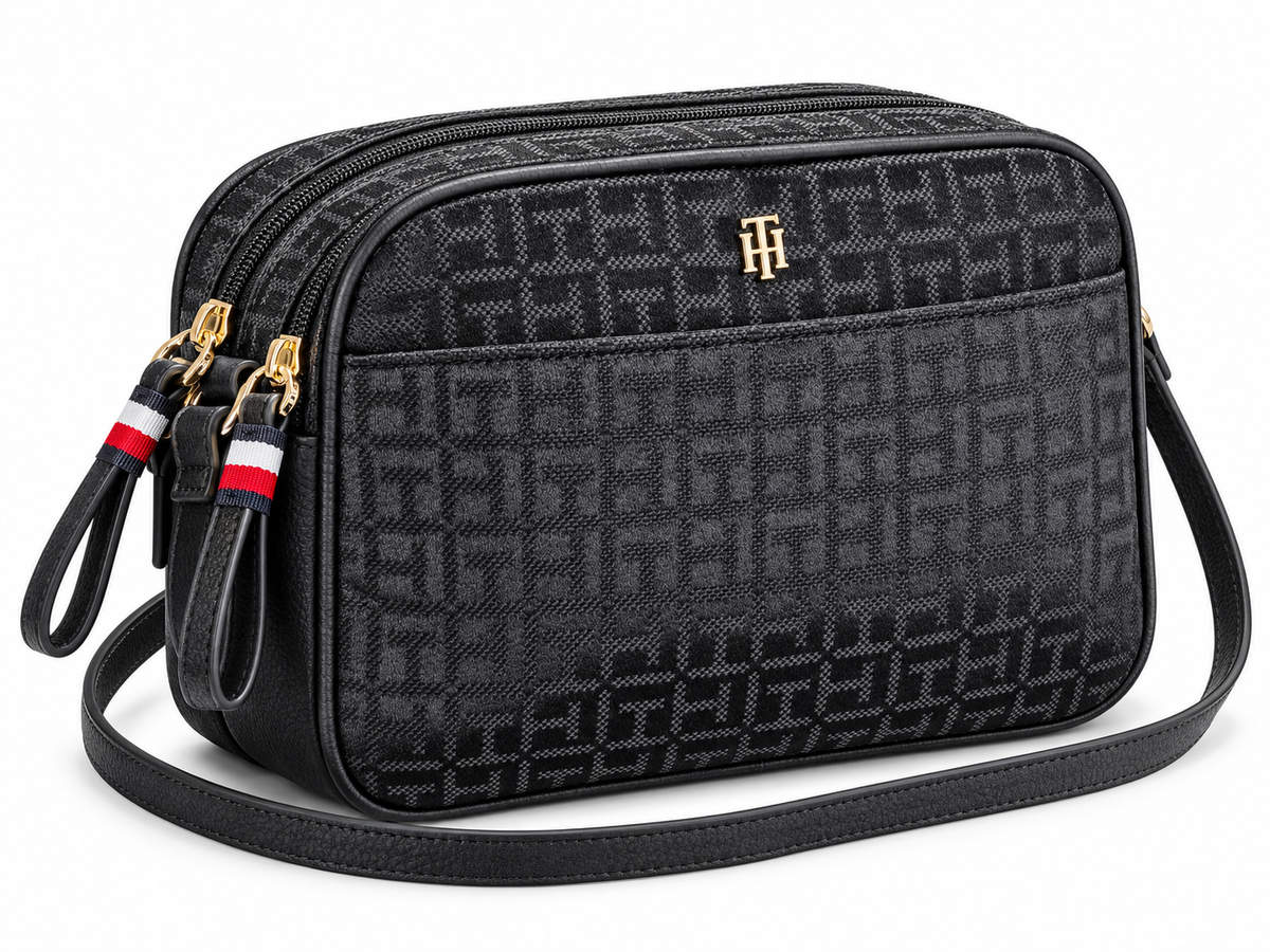 Crossbody Tommy H negra doble cierre