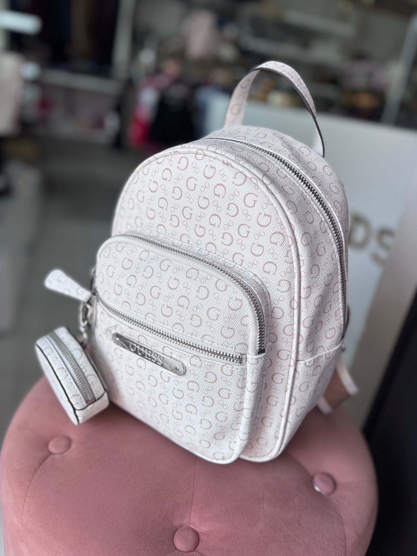 Backpack Guess crema con beige y monedero