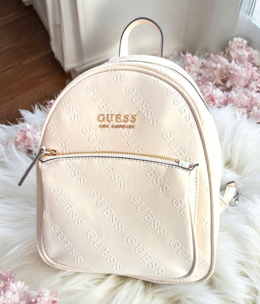 Backpack Guess beige con placa dorada