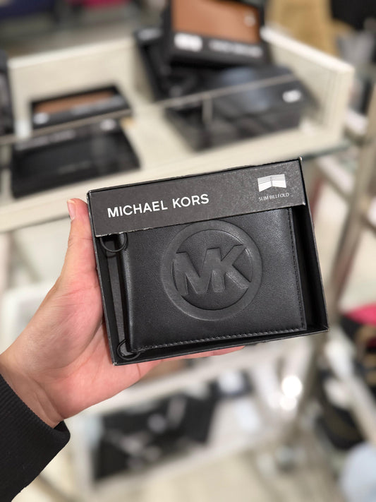 Cartera Michael K negra, letras MK en 3D para caballero