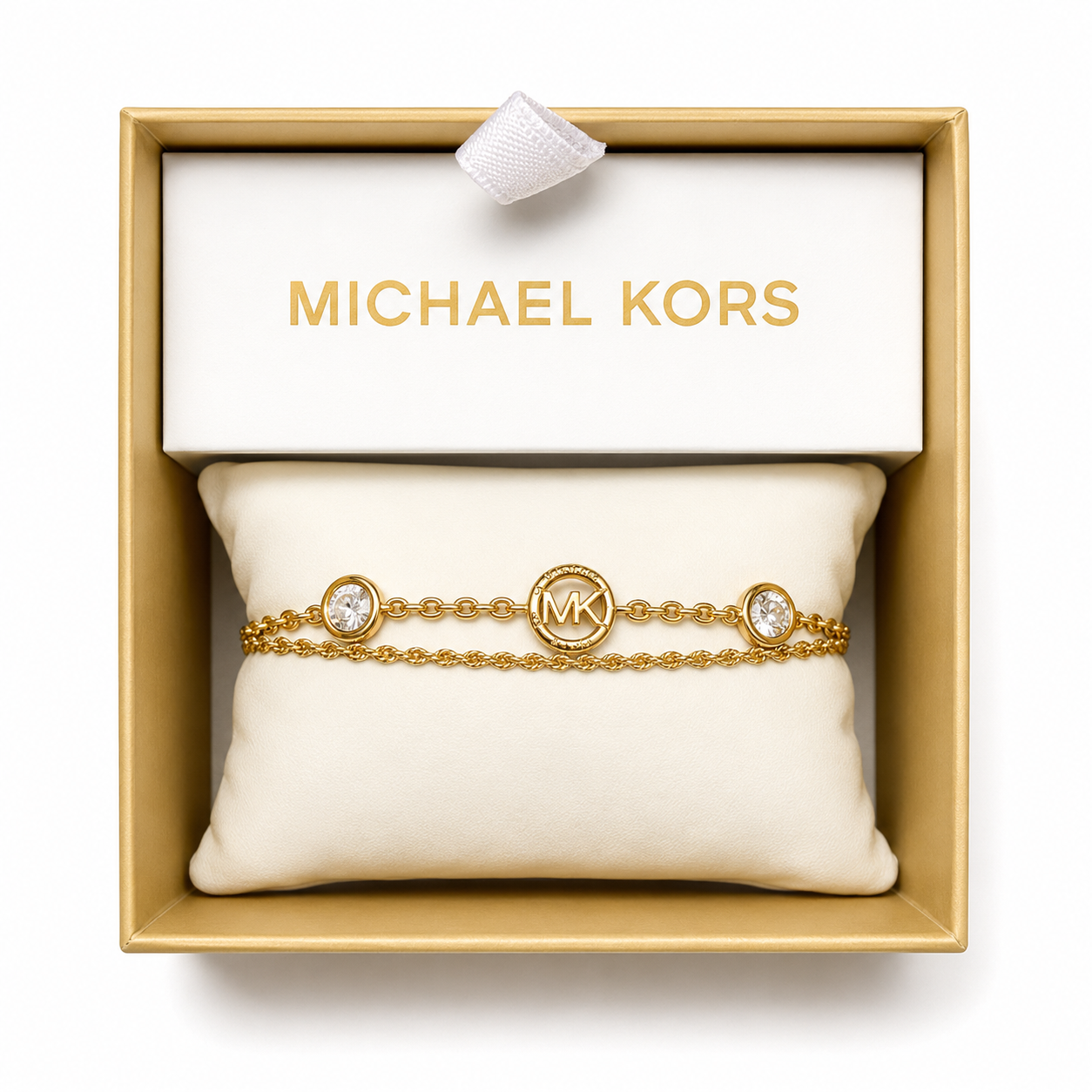 Pulsera Michael k dorada dije enmedio Mk, cadena doble