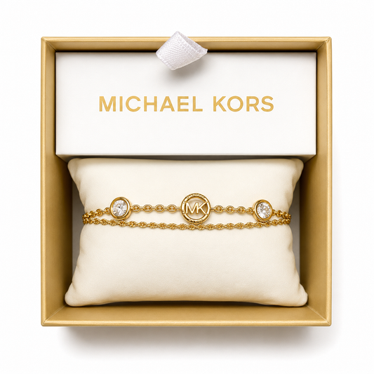Pulsera Michael k dorada dije enmedio Mk, cadena doble