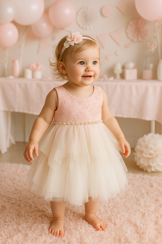 Vestido de niña rosa con blanco