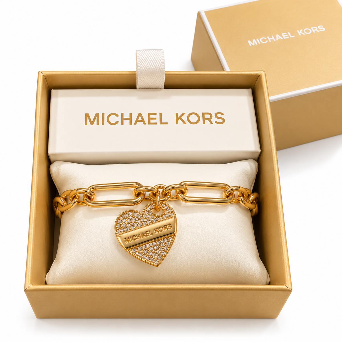 Pulsera Michael k dorada corazón cadena