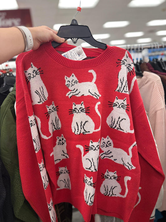 Suéter CALLIGRAPHIE rojo con gatitos blancos