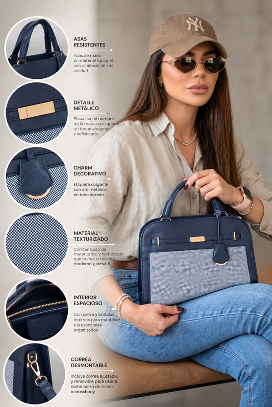 Anne Klein Tote crossbody azul marino con tela jaspeado