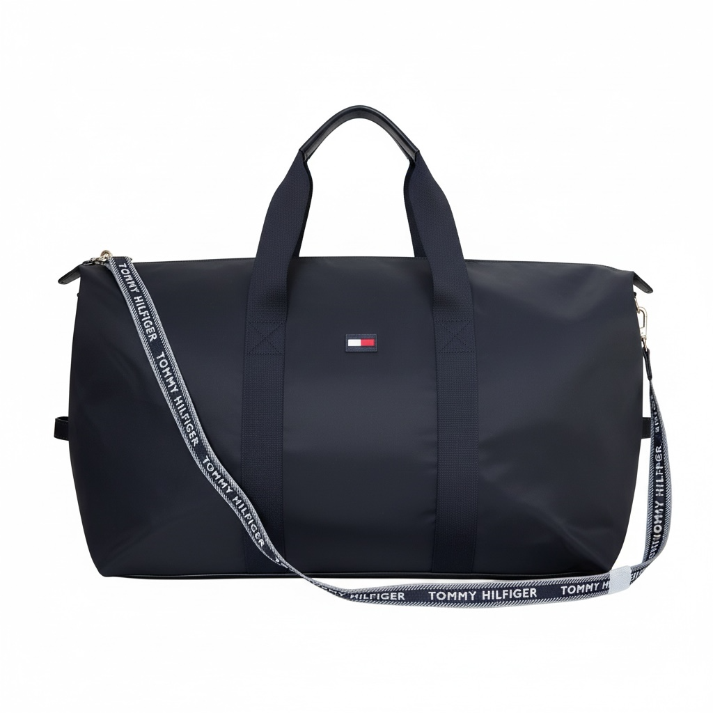 Maleta Tommy H negra con strap con letras blancas